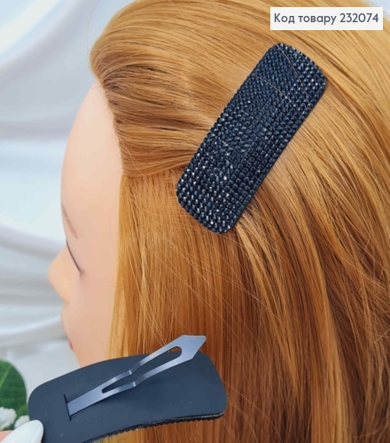 Заколка Тік-так 7,5см, ПРЯМОКУТНА, чорного кольору, в стразах 232074 фото 1