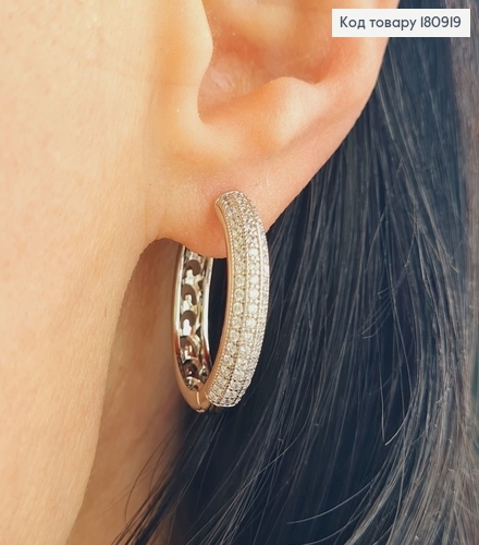 Сережки родированые кольца с камнями, 2*0,4см, Xuping 180919 фото 3
