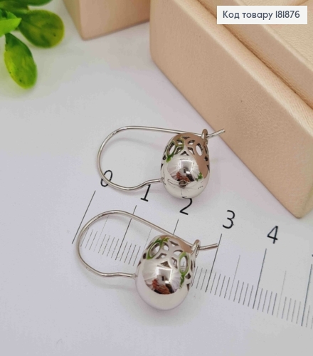 Серьги родованные ажурная "Шарик" (1,1см), длина 2,8см, французская застежка, XUPING 181876 фото 1