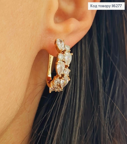 Сережки "Натхнення" з білими камінцями, 2,3см, англ. заст. Xuping 18К 116277 фото 2