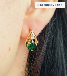 Серьги "СОФИ" с Зеленым камнем, 1,5см, англ. заст., Xuping 18K 118167 фото