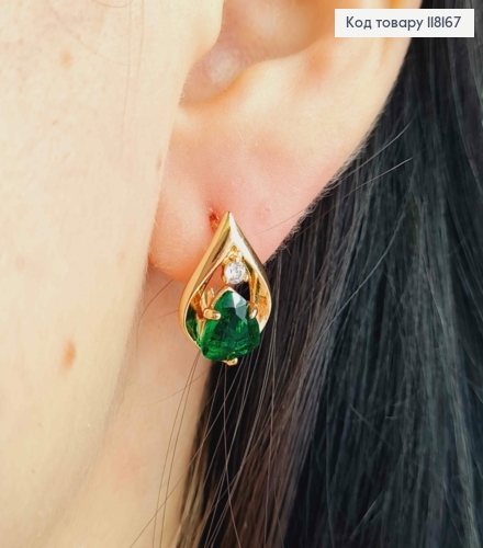 Серьги "СОФИ" с Зеленым камнем, 1,5см, англ. заст., Xuping 18K 118167 фото 1