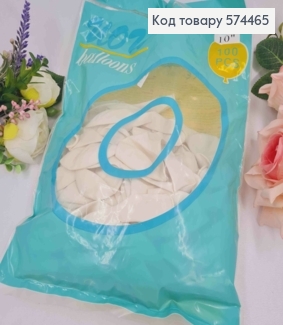 Воздушные шары латексные, 10'' UOU, белого цвета, 100шт/уп 574465 фото