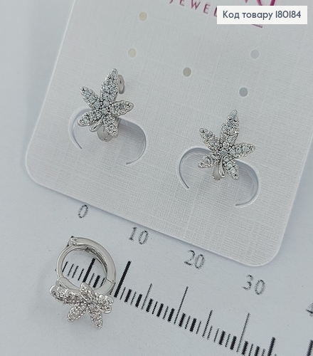 Серьги   кольца Листик с камнями медзолото Xuping 180184 фото 1