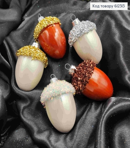 Новогодняя фигура ЖЕЛУДЬ с блестящей шапочкой, размер 7*5см, в асорт. новогоднее украшение, пластик,, Украина. 612313 фото 2