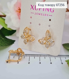 Серьги БАБОЧКИ украшены камнями, длина 1,3см, английская застежка XUPING 18K 117256 фото