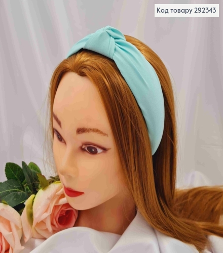 Обруч пластик в ткани "Чалма", Мятного цвета, 3,5см, ручная работа, Украина. 292343 фото 1