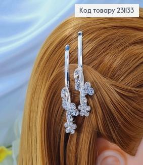 Заколка Невидимка (цена за 2шт) 6см серебряного цвета с камешками 231133 фото