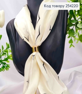 Платок с колечком, цвета Айвори с рисунком "Птички", 70*70см, 100% полиэстр (шелк) 254220 фото