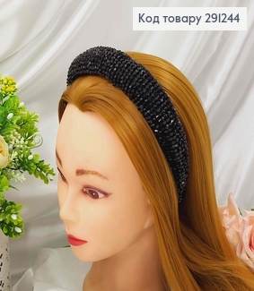 Обруч модний плетений стіклярусом, ЧОРНИЙ колір, ширина 3,5см 291244 фото