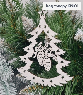Іграшка на ялинку дерев'яна Ялинка з шишками, ВЕЛИКА, розмір 13*11,5см, Україна 619101 фото