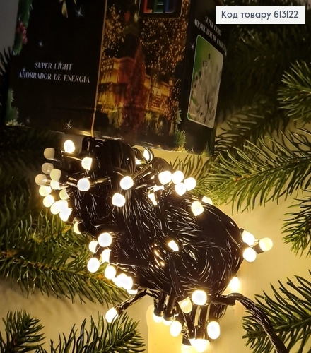 ¶Гирлянда чорная  проволока 9 м 100 LED белая теплая(с удлинителем) 613122 фото 1