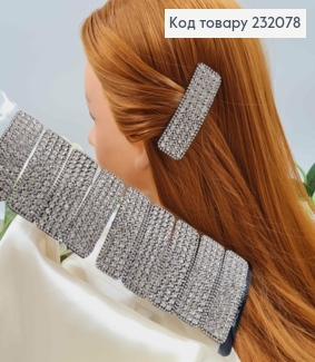 Заколка Тік-Так, Прямокутна, чорного кольору, В камінцях, 7,5см 232078 фото