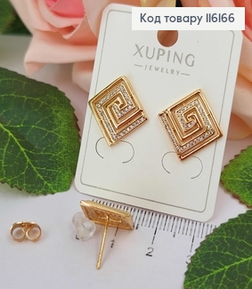 Серьги гвоздики, Квадратики с Туннелем из камешков, 1,4см, Xuping 18K 116166 фото