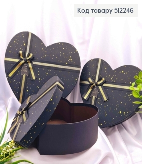 Набор коробок (3шт) "СЕРДЦЕ", в пятно с Бантиком, ЧЕРНАЯ (30х29х11см, 26х24х10см, 22х21х8,5см) 512246 фото