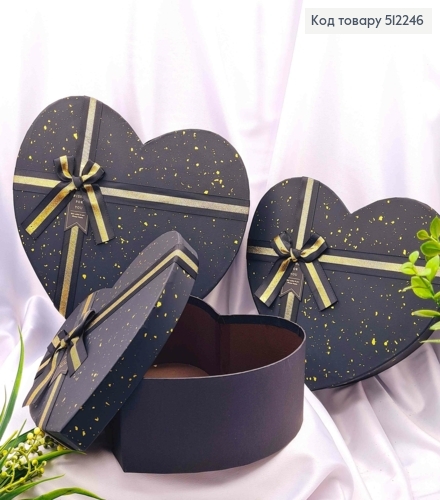 Набір коробок(3шт) "СЕРЦЕ",в плямку з Бантиком, ЧОРНА (30х29х11см, 26х24х10см, 22х21х8,5см) 512246 фото 1