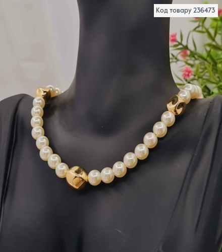 Біжутерія на шию з Перламутрових бусин та Золотих фігурних бусин, розмір 41+5см 236473 фото 2