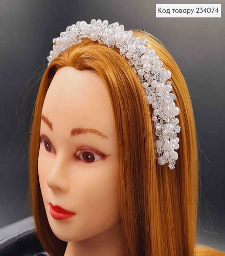 Веточка у волос серебряного цвета, ручной работы, с жемчужками, камнями и стеклярусом. 234074 фото 1