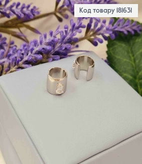 Серьги кафы широкие с блестящим камнем, ширина 7мм, Xuping 181631 фото