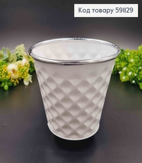 Відерце-кашпо, метал, білого кольору з тисненням, висота 12см, Польща 591129 фото