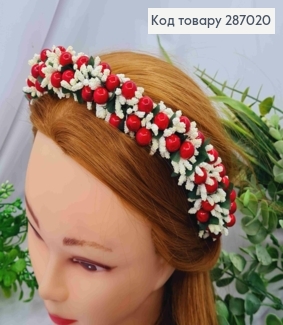 Обруч металл, Красного цвета с Белым/Молочным приложением, ручная работа, Украина. 287020 фото