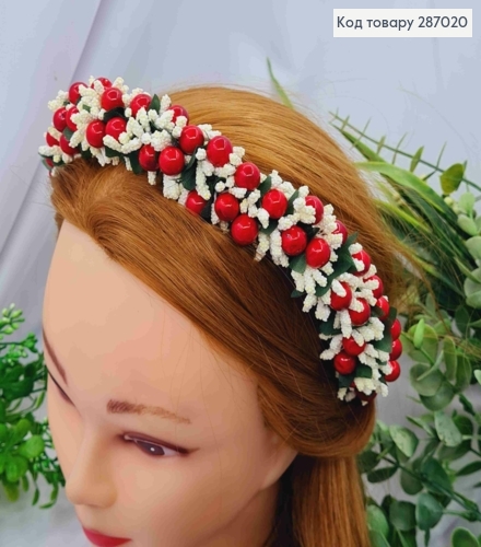 Обруч металл, Красного цвета с Белым/Молочным приложением, ручная работа, Украина. 287020 фото 1