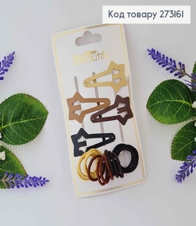 Заколки Тік-Так Зірочки (4шт) 4см + резинки (16шт)2см, коричневих відтінків, Beautify. 273161 фото
