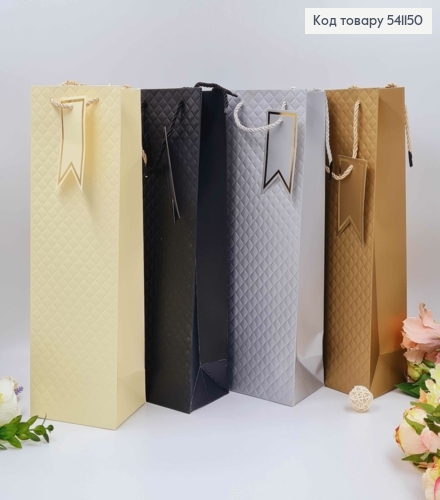 Пакет бумажная бутылка, "Принт с тиснением, под металлик" в ассорт. 12*9*36см в ассорт. 541150 фото 1
