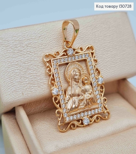 Иконка-Ладанка "Богородица с Иисусиком" в камнях, размером 2,5*2см, Xuping 18K 130728 фото 2