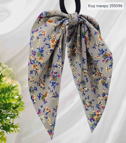 Резинка 5см, Твилли с бантиком, Серого цвета, с цветочным принтом, дл.16см 255096 фото 1