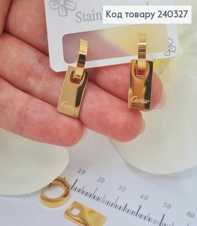 Серьги кольца золотого цвета, с пластинкой 1,5см "Картье" сталь Stainless Steel 240327 фото