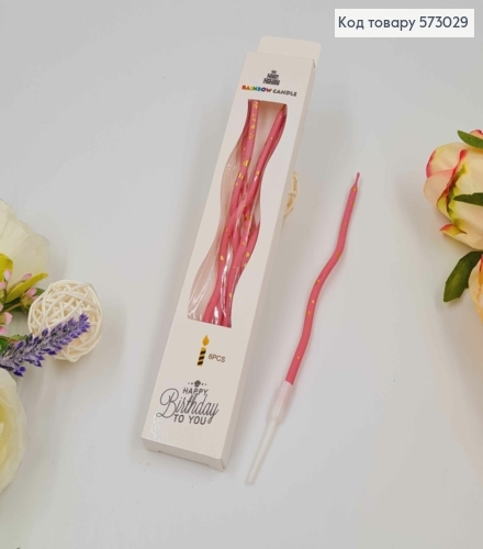 Свечи для торта, винтовые, Розовые с золотыми вкраплениями, 6шт/уп. 11,5+4см 573029 фото 1