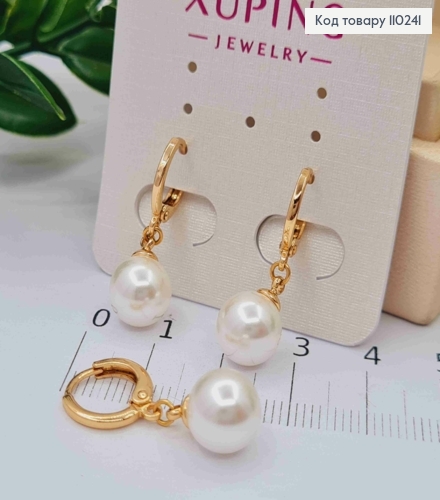 Сережки кільця з підвісною Перлинкою, розмір 1,1+0,9м, Xuping 18K 110241 фото 2