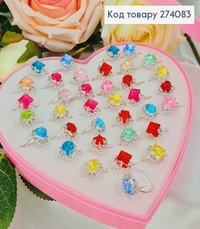 Набір дитячих колечок  з Камінцями в асортименти,в коробці 36 шт. 274083 фото