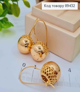 Серьги с ажурным "Шаром" (1,5см), длина 3,1см, французская застежка, Xuping 18К 119432 фото