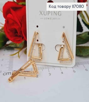 Серьги, Двойные треугольнички с камешками, 2см, англ. зам, Xuping 18К 117080 фото