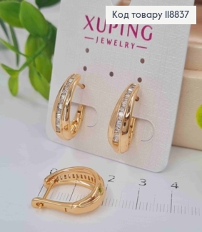 Серьги Овальные украшены Блестящими камешками в один ряд, 2см, англ. застежка, Xuping 18К 118837 фото