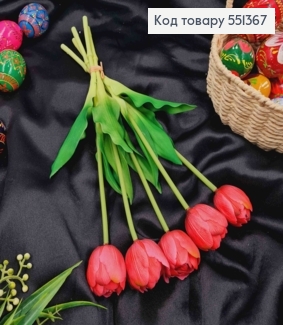 Искусственные цветы ТЮЛЬПАН Пионовидный, Темно-Розовые (латексные, 5шт/букет, выс. 38см, цветок 4см 551367 фото