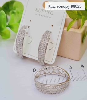 Серьги родованные Овальные украшены Блестящими камешками, 2,5см, XUPING 181825 фото