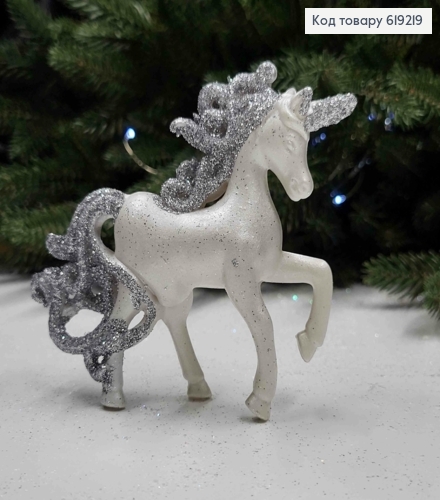 Новогодняя фигура ЕДИНОРОГ, блеск, цвет СЕРЫЙ+СЕРЕБРО, 10*11см, Украина 619219 фото 1