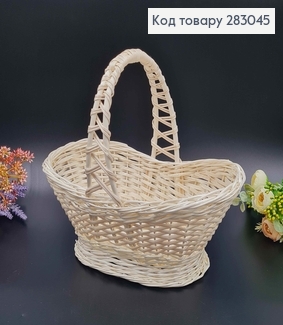 Кошик плетений "Кобра" вибілений  , глибина 9+15см(ручка), верх 30*17см, дно 13*21см ,УКРАЇНА 283045 фото