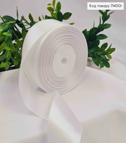 Лента атласная БЕЛАЯ (цвет 001), ширина 4см, длина 36 ярдов (33м) 714001 фото 1