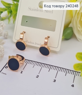 Серёжки кольца 1.0 см Круг с чёрной эмалью, цвет золотые, Stainless Steel 240248 фото