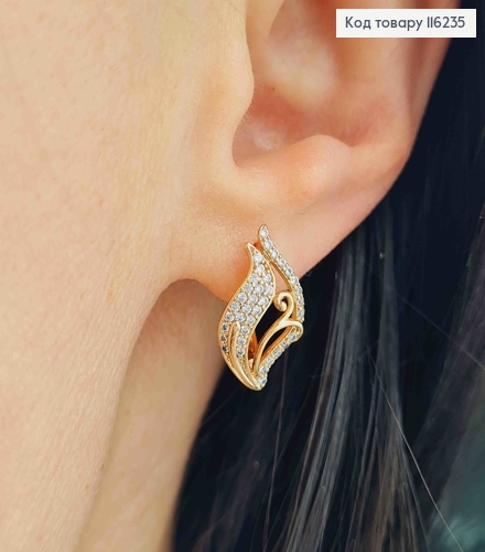 Серьги, "Колокольчики" с камешками, 1,5см, англ. зам. Xuping 18K 116235 фото 2
