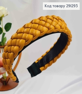 Обруч з екошкіри, плетений Косичка, ГІРЧИЧНОГО кольору, шир. 3см 291293 фото
