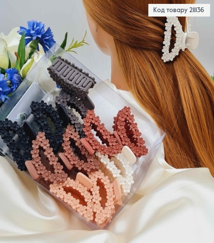 Краб пластик 5см, овальный в цветочках, в ассортименте. 211136 фото 1