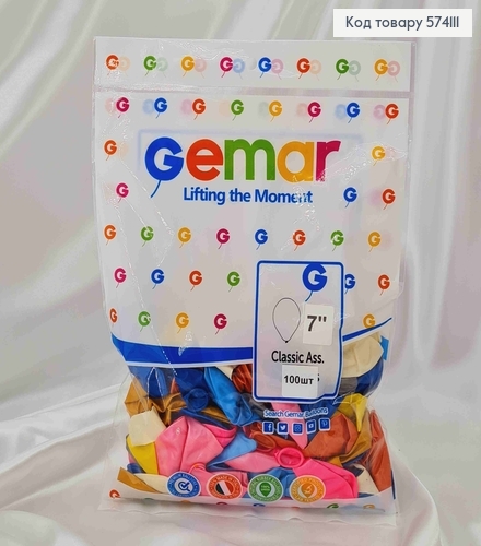 Воздушные шары, латексные "7" Gemar цветные глянцевые 100шт\уп 574463 фото 1