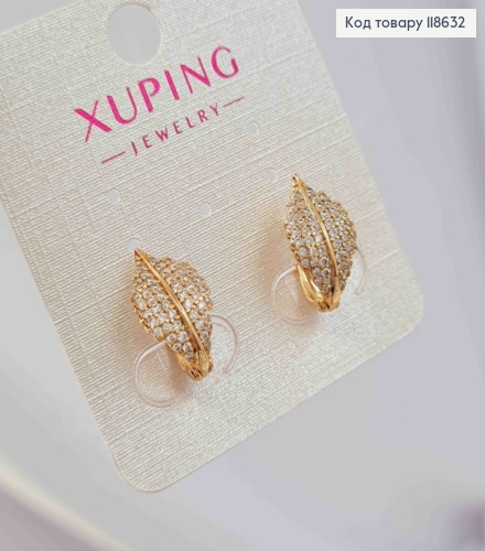 Серьги "Листочек" украшены Блестящими камешками, 1,5см, английская застежка, Xuping 18К 118632 фото 3
