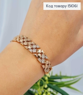 Браслет плетения пластинками "Ромбы", ширина 1,1см, длина 17+2см, Xuping 18K 151061 фото