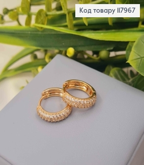 Серьги кольца украшены Блестящими камешками, ширина 4мм, диаметр 1,6см, Xuping 18K 117967 фото